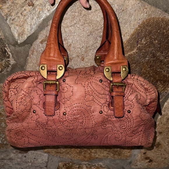 Etro Handbags - Etro Coral and Tan Embroidered Satchel